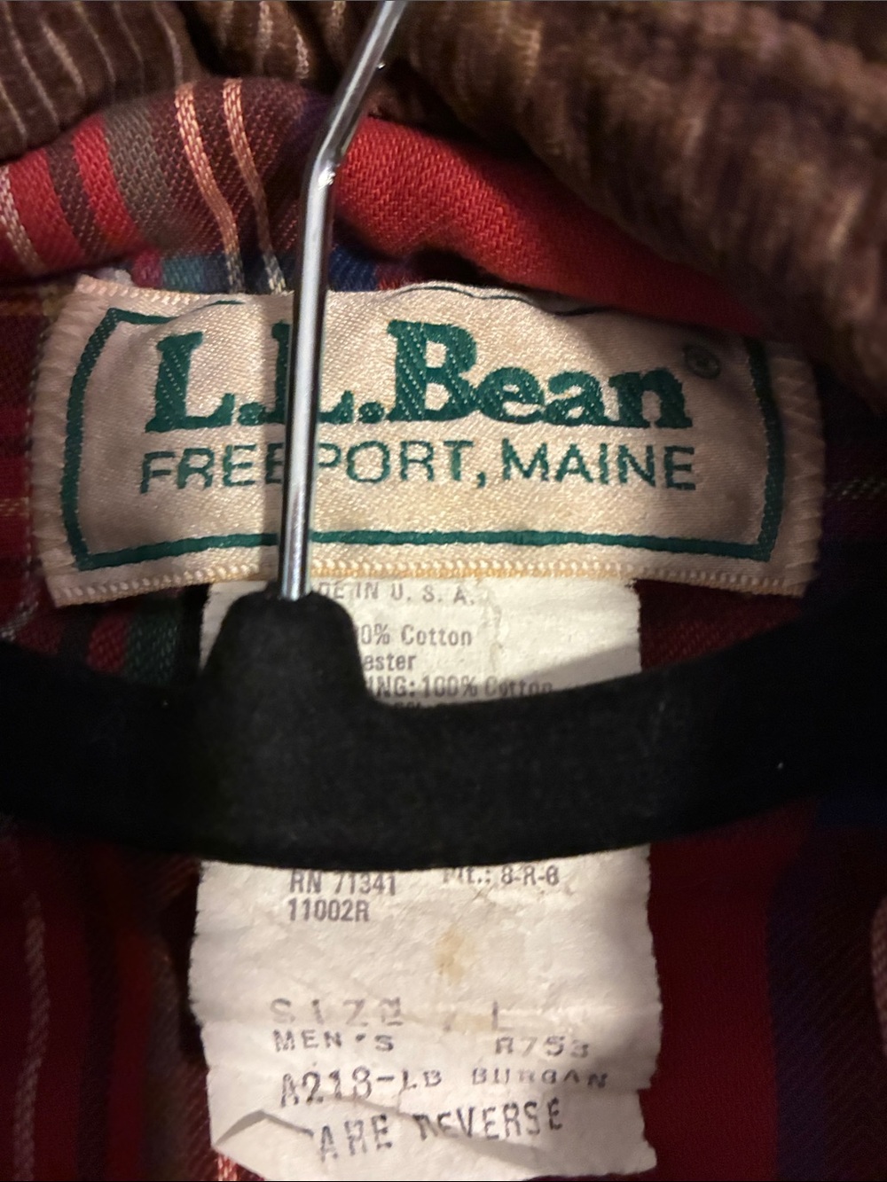 L.L. Bean Brown Corduroy Bomber Jacket with Plaid Lining - Picture 4 of 5